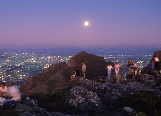 africa, cape town and table bay at twilight from table mountain