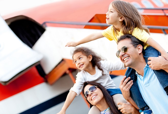 Family traveling by airplane