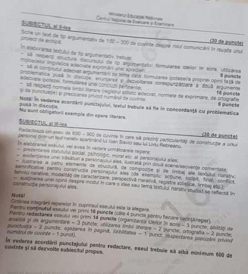 Subiect Bacalaureat 2017- Limba și literatura română