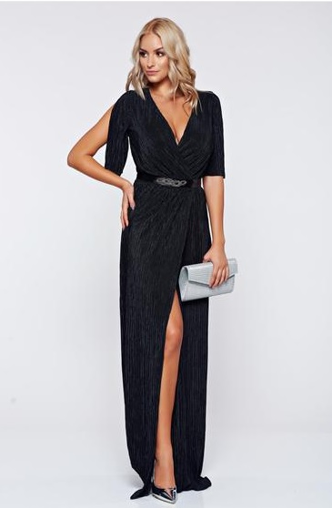 Rochie de seară neagră, lungă, starshiners
