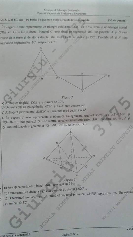 evaluarea națională 2018 proba la matematică