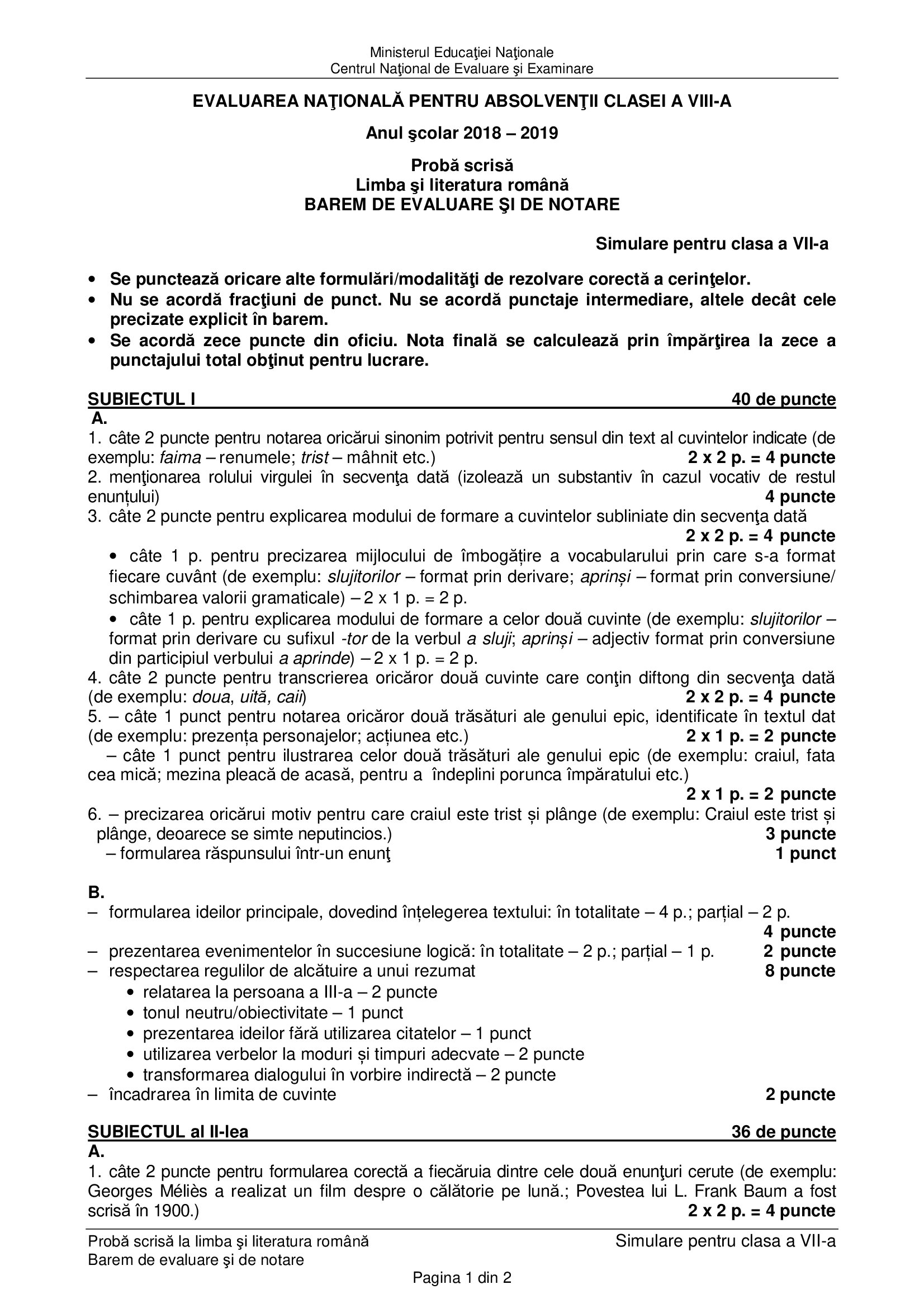 Simulare Evaluare Națională 2019