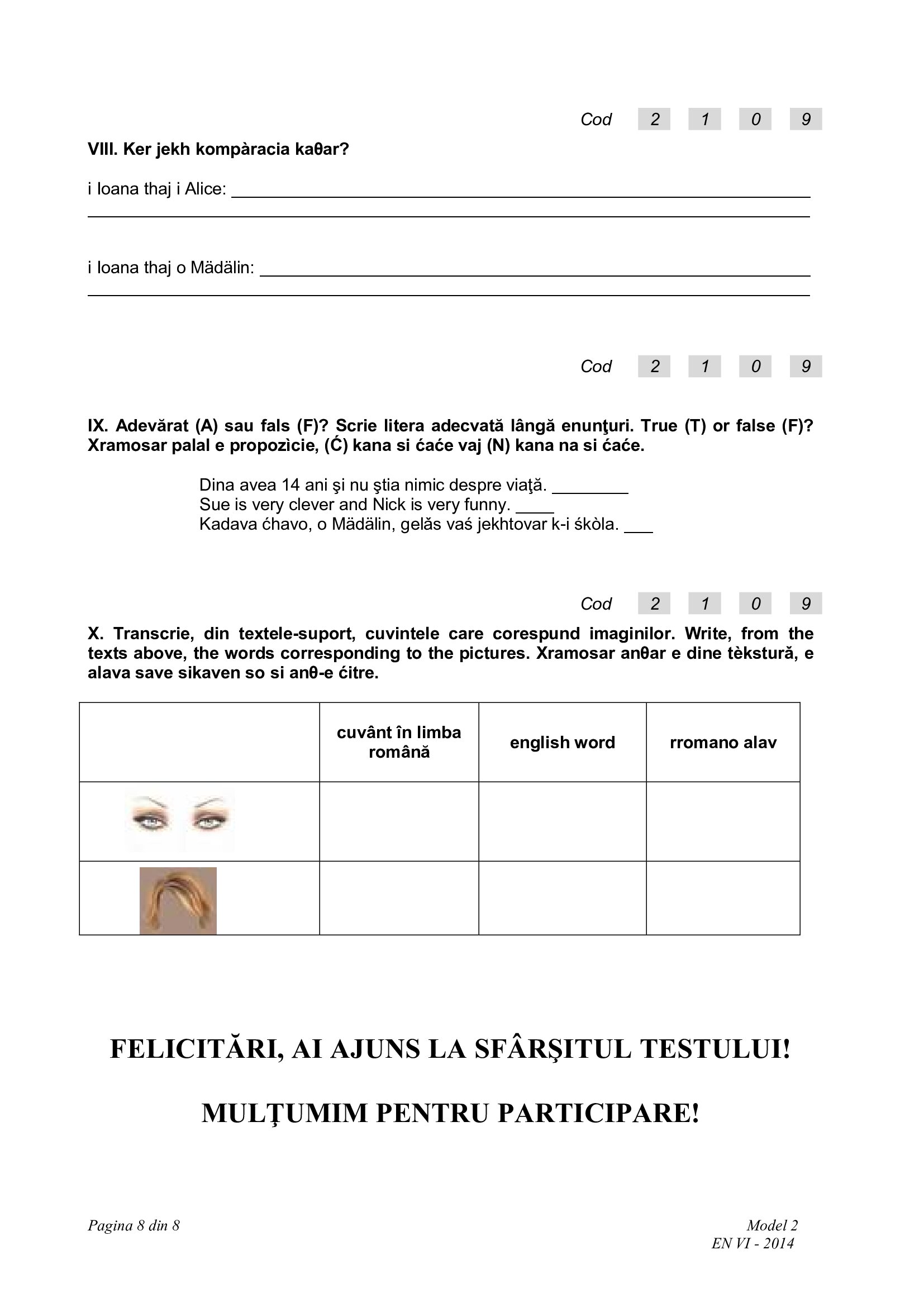 Evaluare Națională clasa a VI-a