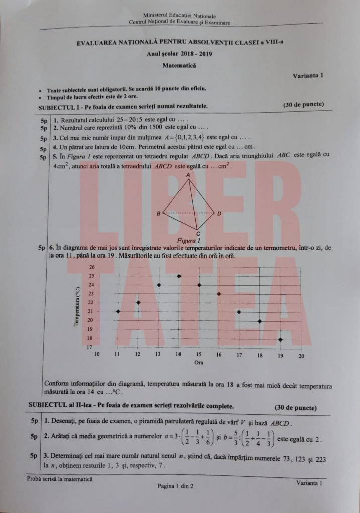 Evaluarea Naţională 2019 - matematică