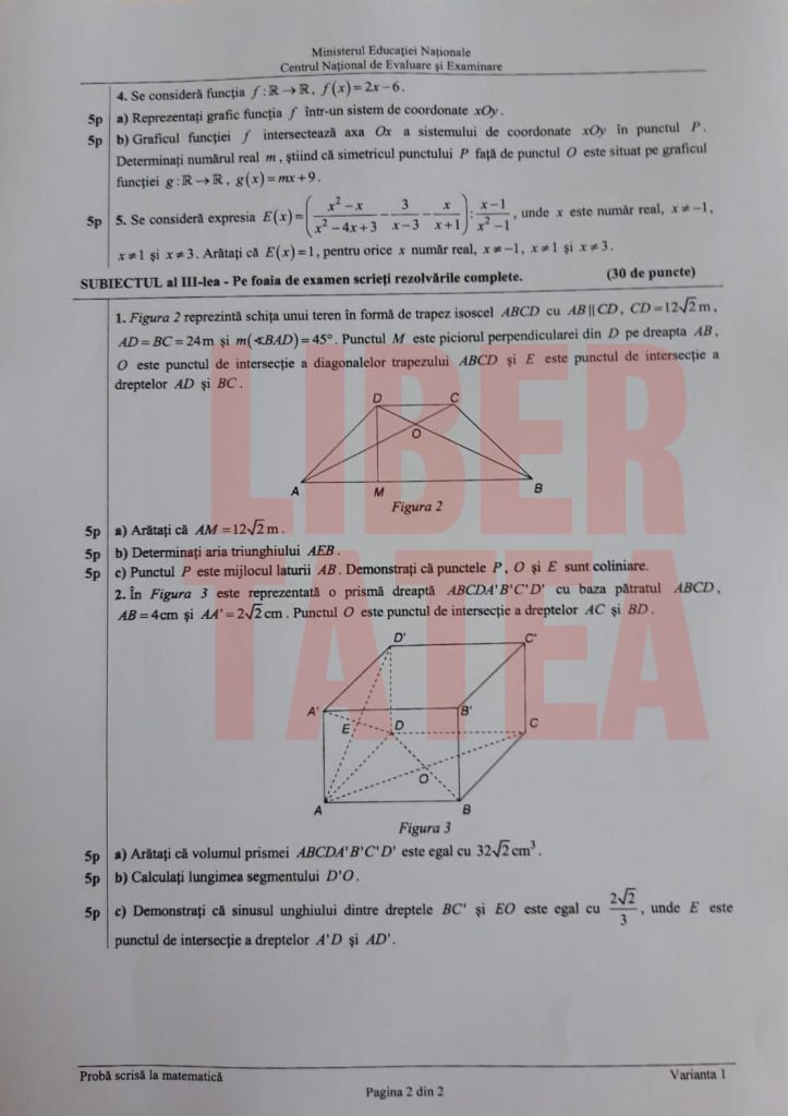 Evaluarea Naţională 2019 - matematică