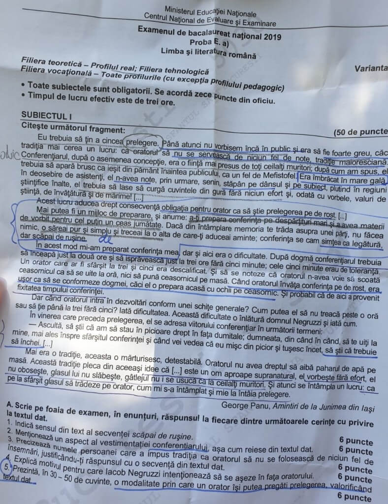Subiecte Bac 2019 